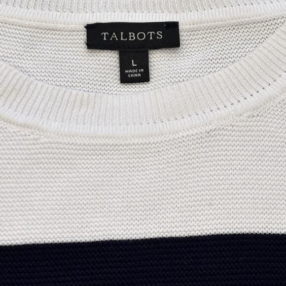 Talbots Graduated Stripes Sweater Large Tunic White Black 3/4 Sleeve Split Hem - Picture 4 of 6